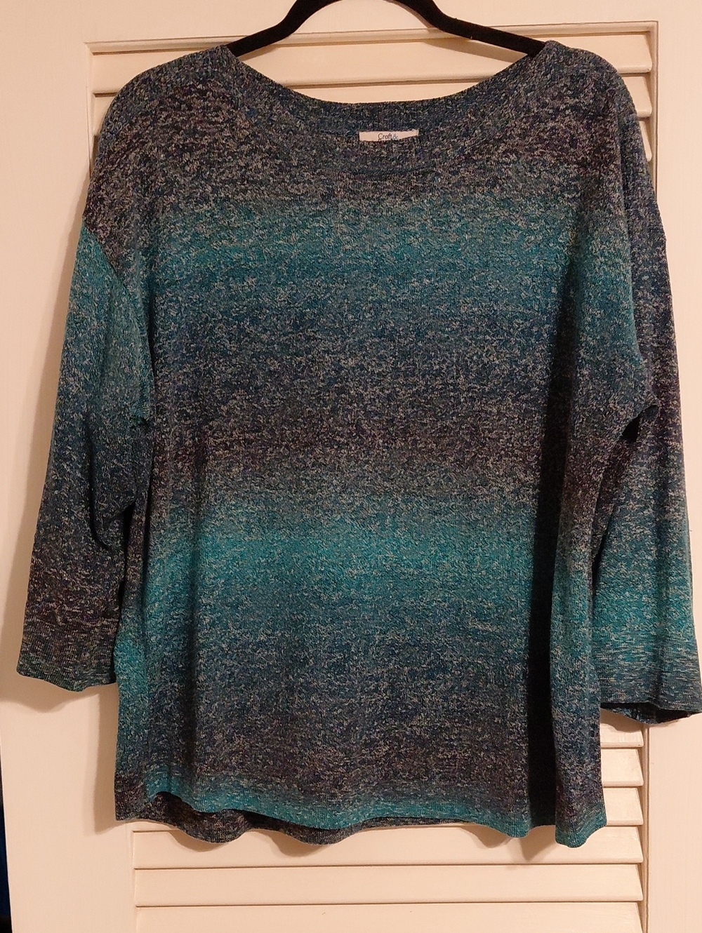 Croft & Barrow Size XXL Teal & Navy Blue Ombre 3/4 Sleeve Knit Sweater